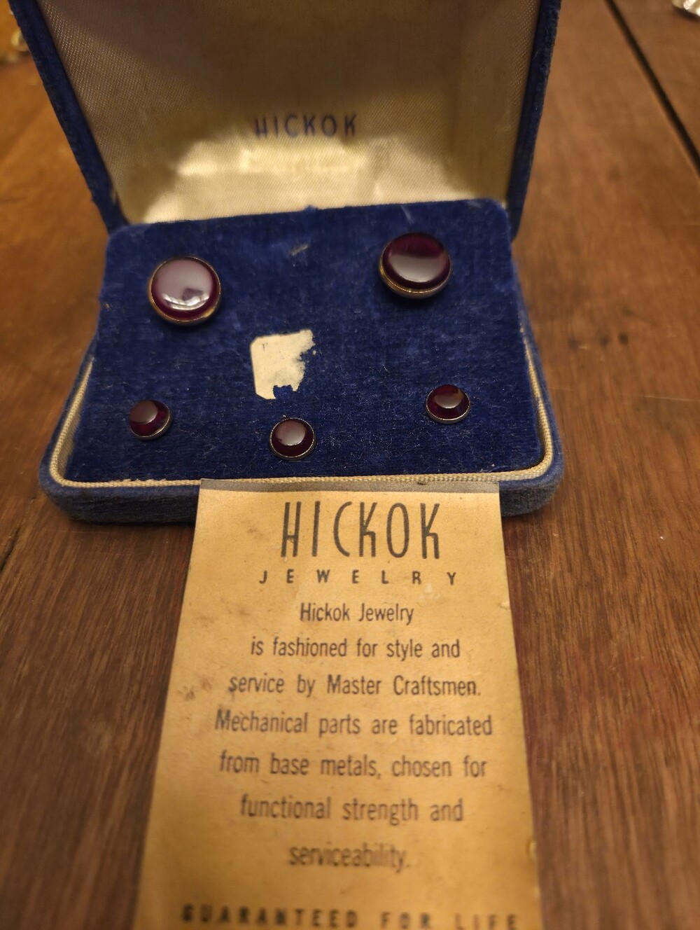 Men’s Dark Burgundy Button Stud And Cufflink Set, Hickok Vintage